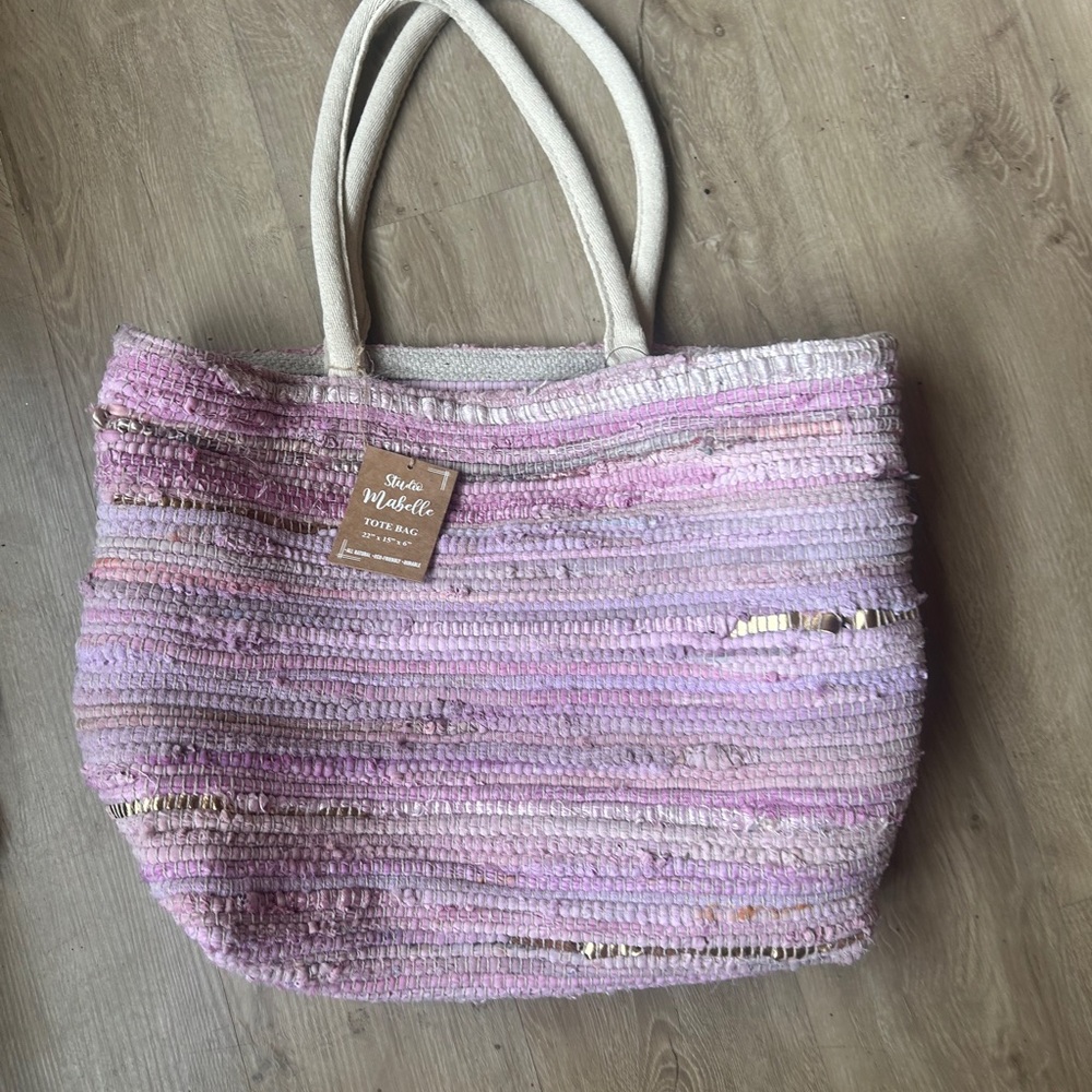 Pink Woven Tote Bag made with leather and woven suede cute🥰stylish boho X-Large